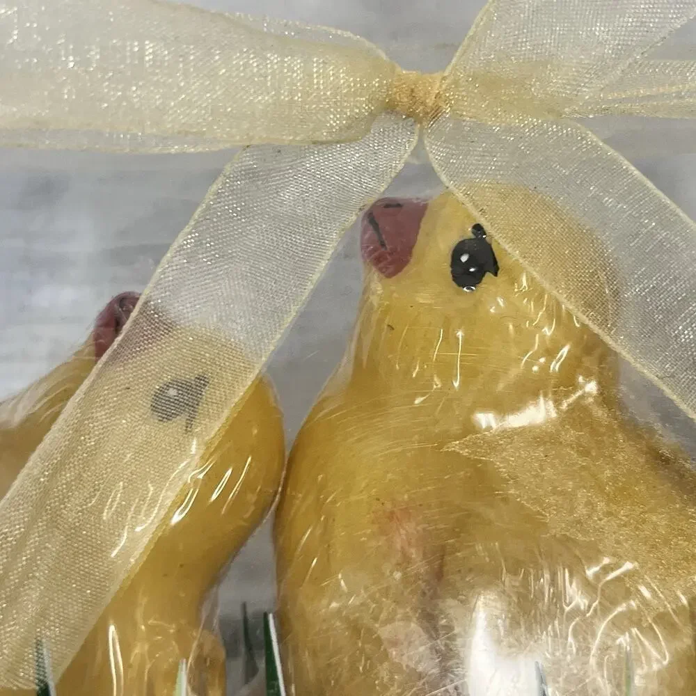 Vintage TAG Set of Chick & Bunny Candles Easter Spring Home Decor Nursery